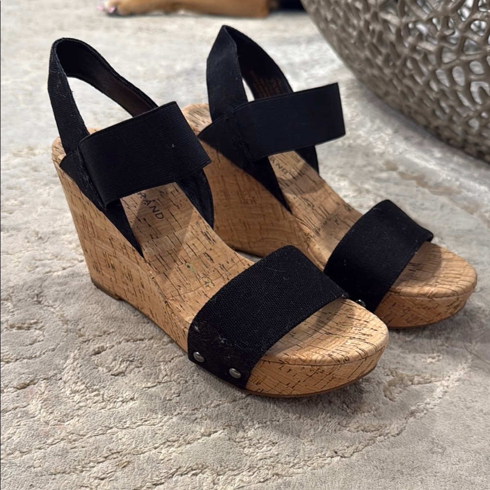 Lucky Brand Black Wedge Sandals with Cork Heel